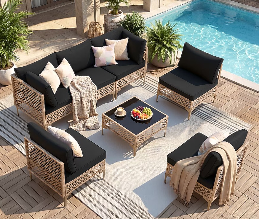 EarlGrove 7 -Piece Wicker Black Patio Conversation Set