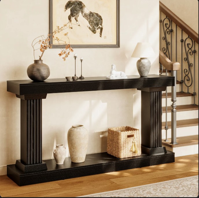 63″ Long Console Table，Wooden Rectangular Sofa Table