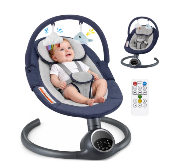 Babyeap Electric Baby Swing for Infants, Motion Detection, 5 Swing Speeds, Remote Control, Bluetooth Music,Blue