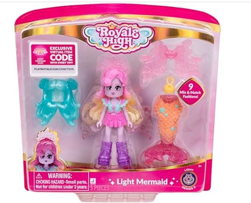 Royale High 3” Light Mermaid Fashion Doll – 1 Figure with 9 Fashion Accessories – Virtual Item Code Included – Series 3 – Ages 5+