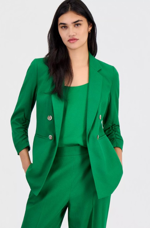 Women’s Linen-Blend Scrunch-Sleeve Blazer