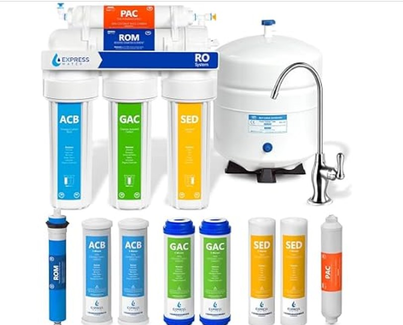 Express Water NSF Certified Reverse Osmosis Water Filter System, Chrome Faucet, Extra 4 Filters, Under Sink 5-Stage RO Drinking System – High Capacity 50 Gallons Per Day, Fast Flow, 3.2 Gallon Tank