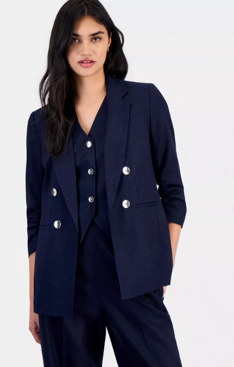 Women’s Linen-Blend Scrunch-Sleeve Blazer