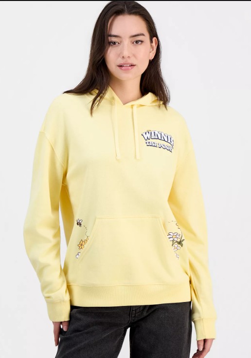 Juniors’ Pooh Screenprint Long-Sleeve Hoodie