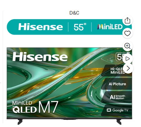 Hisense 55″ M7 Mini-LED QLED 4K UHD Google Smart TV (55M7SG, 2026 Model) – Hi – QLED, MiniLED, Full Array Local Dimming, Dolby Vision, HDR10+, Built-in Subwoofer, Game Mode Pro, Google Assistant