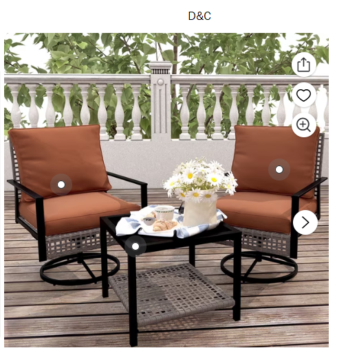 Ainfox Premium Patio Swivel Bistro Set,Wicker Rattan Rocking Chairs w/Glass Top Table & Cushions,Tan