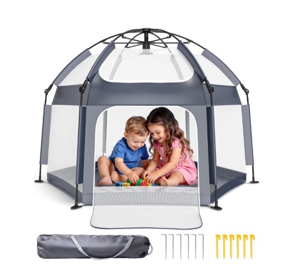 JoyStone Pop-Up Baby Playpen, 50 x 50 In Foldable Baby Fence for Toddlers, Portable Indoor Outdoor Play Yard with Carry Bag and Stakes