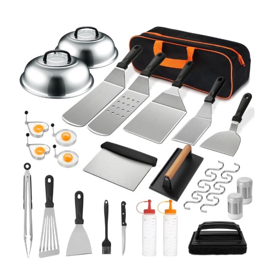 Mibote Stainless Steel Griddle Accessories Kit with Spatula, Scraper, Basting Cover & Grill Tools
