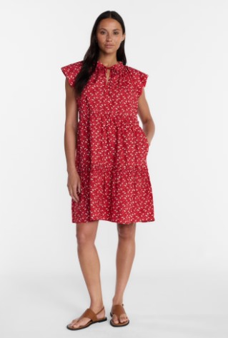 Time and Tru Women’s Tiered Cotton Mini Dress with Flutter Sleeves, Sizes XS-4X