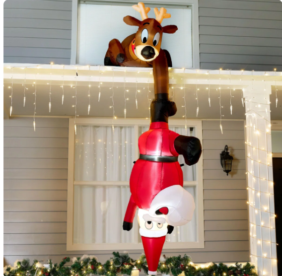 8 FT Hanging Christmas Inflatable Reindeer and Climbing Santa