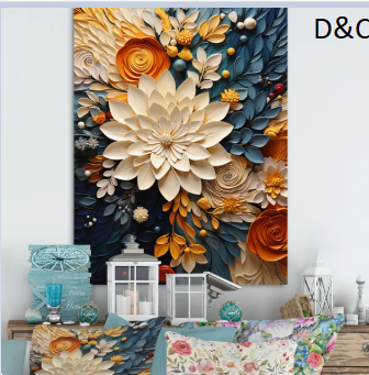 Orange Teal Botanical Whirlwind IV Watercolor Painting Print