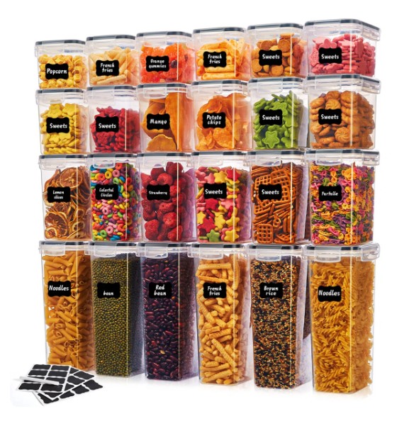 24 PCS Airtight Food Storage Containers with Lids, Kitchen Storage Container for Cereal, Dry Food, Flour and Sugar, BPA-Free, Includes 24 Labels