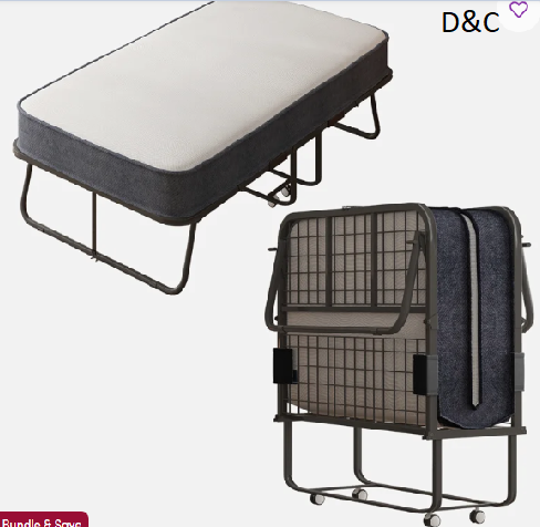 Full Folding Bed with 5″ Memory Foam Mattress & Lockable Wheels