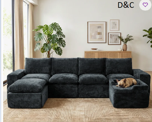 Oversized Cloud Sectional Sofa with Dog Bed Ottoman