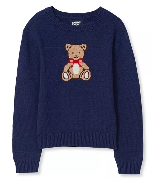 Girls’ 4-16 Long-Sleeve Intarsia Graphic Crewneck Sweater