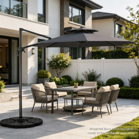 Ainfox 10ft Offset Cantilever Patio Umbrella, 360° Rotation, 5-Level Tilt, UPF 50+ Weather & Fade Resistant with Cross Base,Gray