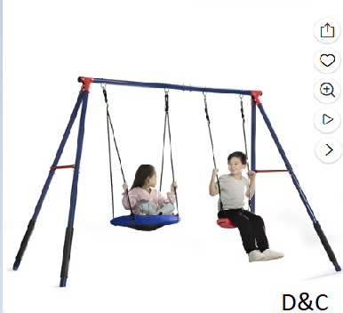 Open Box Delta Children FunZone Outdoor Metal 2-Piece Swing Set – Includes 1 Swing and 1 Disc/Saucer Swing, Blue/Red