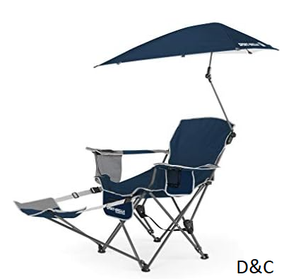 Sport-Brella 3-Position Recliner Chair with Removable Umbrella and Footrest,Stainless Steel, Midnight Blue