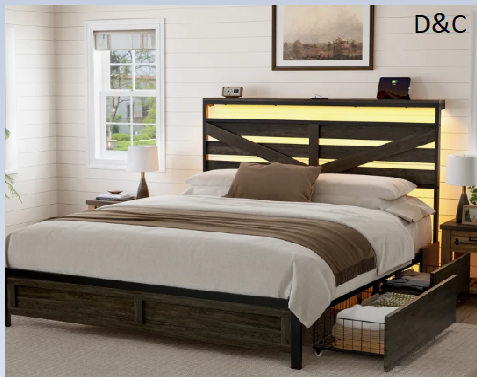 Livia Bed Frame with 4 Drawers & Storage Headboard, Stable Bed