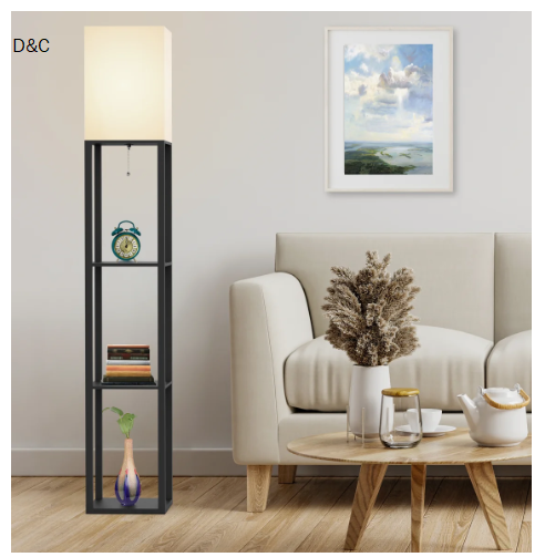 Emonnie 62.9″ Column Floor Lamp with Shelves, Real Solid Wood and Bulb Included