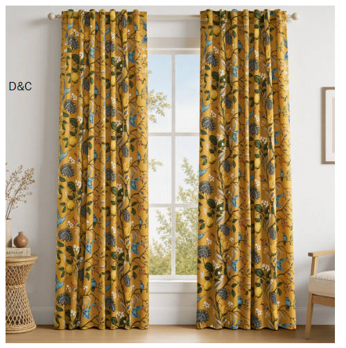 Fancy Hummingbird Patterned Room Darkening Curtain,Rod Pocket Back Tab Floral Drapes,Set of 2 (Set of 2)