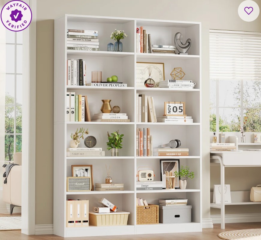 Geng 74.3″H X 47.2″W Wood Double 6-Tier Standard Bookcase