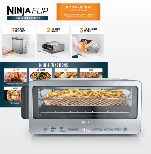 Ninja Flip Toaster Oven & Air Fryer, 8-in-1 Functionality, Storage Space, Air Fry Basket, Sheet Pan, Wire Rack & Removable Crumb Tray, SP151 Stainless