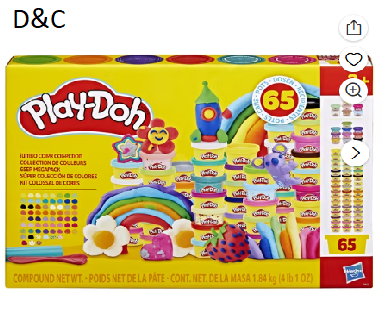 Play-Doh 65 Pack Jumbo Color Collection, Bulk 1 Ounce Cans for Kids Arts & Crafts, Preschool Toys for Girls & Boys Aged 3 Years & Up