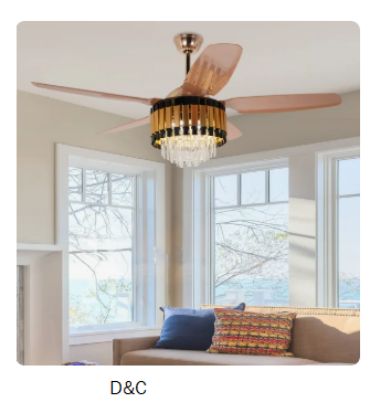 52 Inch Modern European And American Restaurant Inverter Ceiling Fan With Crystal Strips