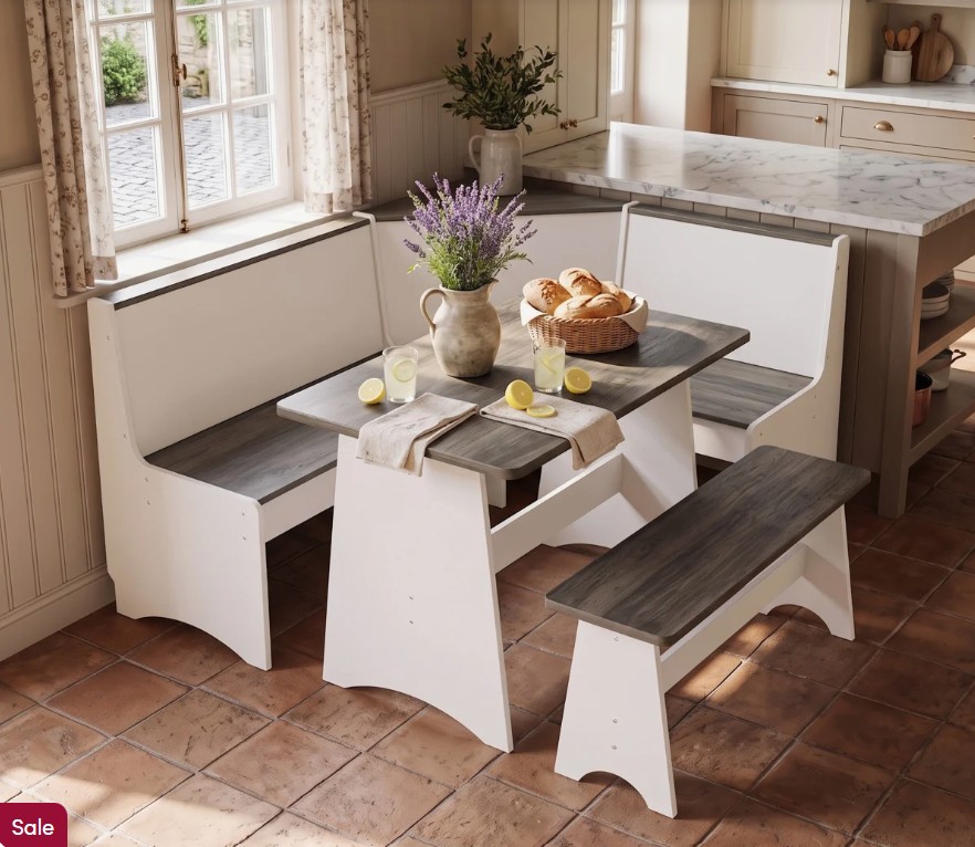 Breakfast Nook Table Set,With Storage Function Dining Nook Set With Corner Bench
