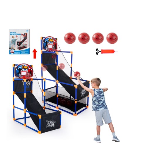 Joyfy Arcade Basketball Game for Kids,Adjustable Height 44″-55″Indoor Basketball Hoop Set with 4 Balls ,Christmas,Birthday Gift Toy for Boys Ages 3-12,Blue
