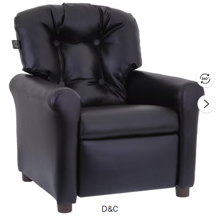 The Crew Furniture Traditional Kids Recliner Chair, Toddler Ages 1-5 Years, PU Faux Leather Black