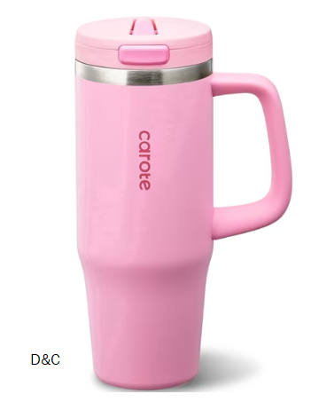 Carote Insulated Stainless Steel Tumbler with Handle and Lid, Leakproof Double Wall Vacuum Travel Mug, Reusable Cup for Hot & Cold Drinks, Pink, 32oz