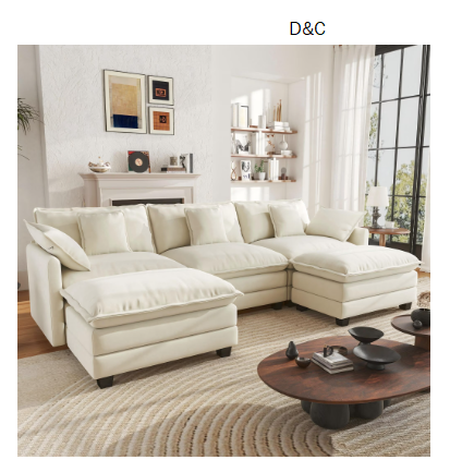 BedLuxury 111.5” Modular Sectional Sofa with Movable Ottomans, U Shaped Cloud Couch for Living Room, 3-Seat, Beige