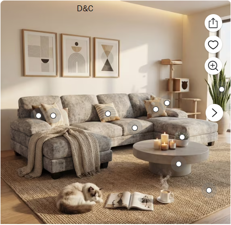 Homall U-Shape 6 Seat Sectional Sofa, Chenille Fabric Modular Couch, Oversized Sofa with Chaise for Living Room, Light Gray