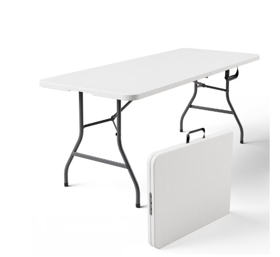 HaiCube 6FT Folding Table, 72″ x 30″ Extra Wide Heavy Duty Portable Table, Waterproof HDPE Plastic, Foldable Picnic Table for Camping, BBQ, Party, Dining, Indoor & Outdoor, White