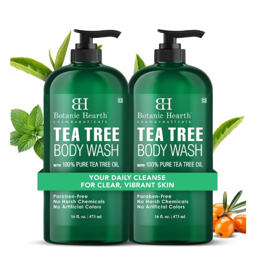 Botanic Hearth Tea Tree Body Wash for Men, 16 Fl Oz, Pack of 2 Bottles Perfect korean-inspired formula for daily cleansing and everyday exfoliation needs at home and while traveling too.
