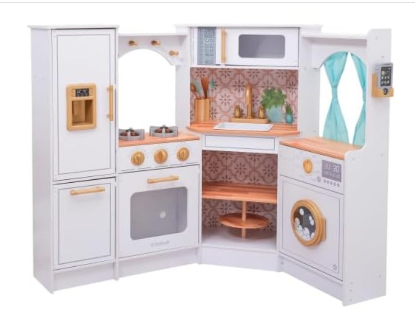 KidKraft Ultimate Corner Wooden Play Kitchen with Lights & Sounds, White
