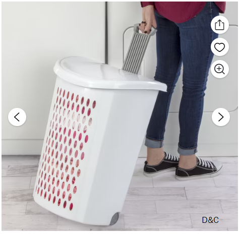 Sterilite Ultra™ Wheeled Hamper, Plastic Laundry Hamper with Handle and Wheels for Easy Transport, White