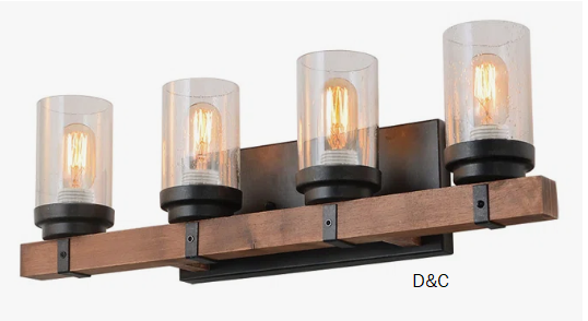 Sevon 4 – Light 26.5 W Farmhouse Wood Vanity Light with Seeded Glass for Bathroom & Mirror