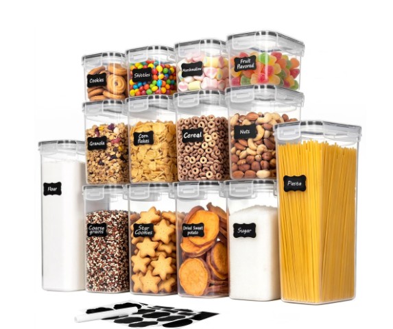 Sindcom Airtight Food Storage Containers Set, 14pcs Plastic Kitchen and Pantry Organization Canisters, Black