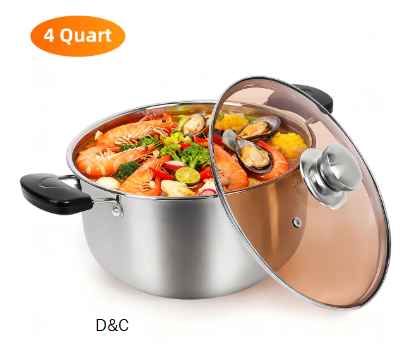 GPED 4QT Stock Pot with Lid, Stainless Steel Soup Pasta Pot with Visible Lid for Soup Pasta Vegetable, Induction Cooking Pot for All Stoves, Sturdy & Double Handle, Dishwasher Safe