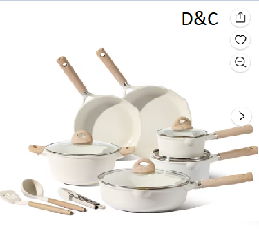 Carote Nonstick Pots and Pans Set, 13 Pieces Kitchen Cookware Sets Compatible for All Stoves, White Granite