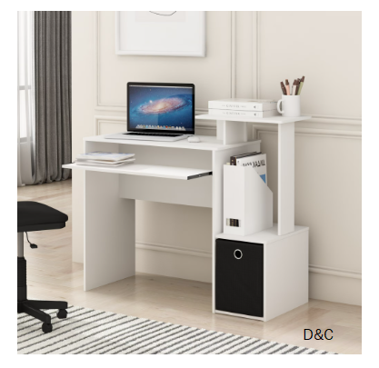 Furinno ECON Gaming Desk with Keyboard Tray and Storage Bin in Plain White