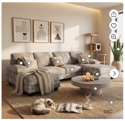 Homall U-Shape 6 Seat Sectional Sofa, Chenille Fabric Modular Couch, Oversized Sofa with Chaise for Living Room, Light Gray