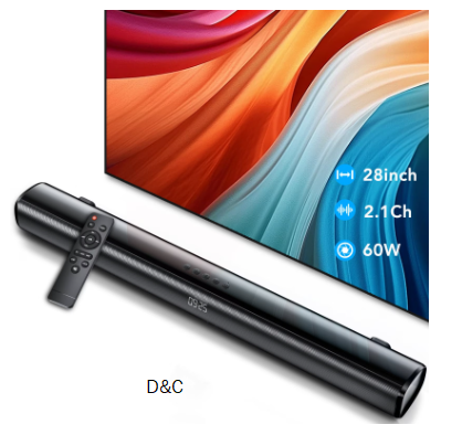 Sound Bar for TV, 60W Soundbar TV Speakers, 2.1 ch Home Theater with Subwoofer Boost, 3 Equalizer Modes, Soundbar for TV/PC/Gaming/Projectors, Bluetooth, OPT, COX, USB & AUX Wall Mountable