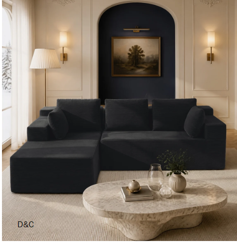 Modern Modular L-Shaped Sectional Sofa With Chaise, Deep Seat Corduroy Compression Foam Sofa, No Assembly Required