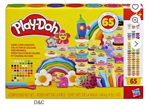 Play-Doh 65 Pack Jumbo Color Collection, Bulk 1 Ounce Cans for Kids Arts & Crafts, Preschool Toys for Girls & Boys Aged 3 Years & Up