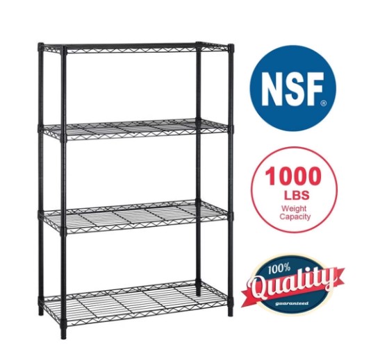 BestOffice 4 Shelf Wire Shelving Unit Garage NSF Wire Shelf Metal Storage Shelves Heavy Duty Height Adjustable for 1000 lbs Capacity Black