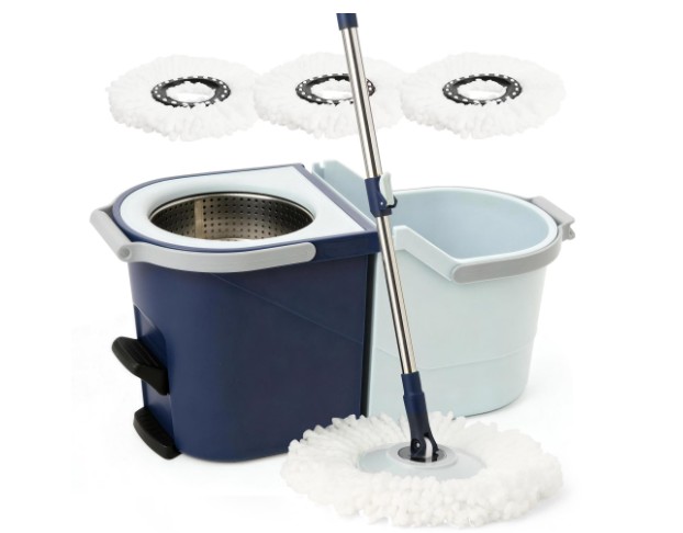 Eyliden Foot Pedal Spin Mop and Bucket Set with Wringer – Includes 3 Microfiber Pads for Floor Ceaning